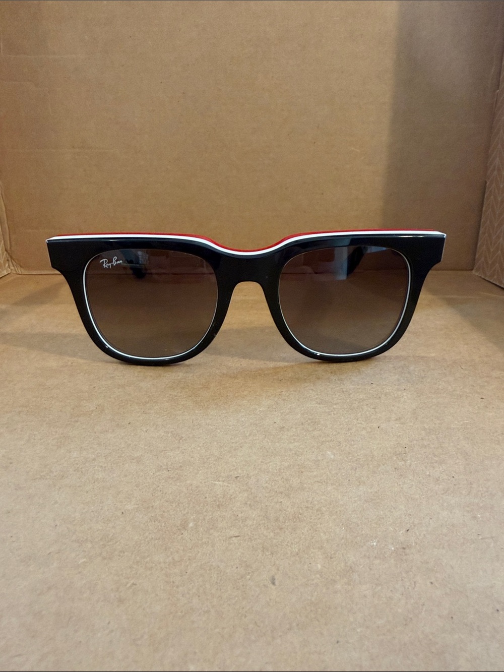 Women Ray-Ban Black Sunglasses with Red and White Accent. RB 436B